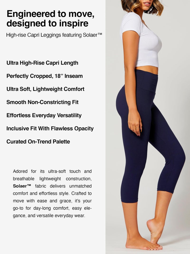 Conceited Capri Leggings for Women - Soft - High Waist Tummy Control - Essential - Regular and Plus Size - Navy Blue - Small - Medium - Image 2